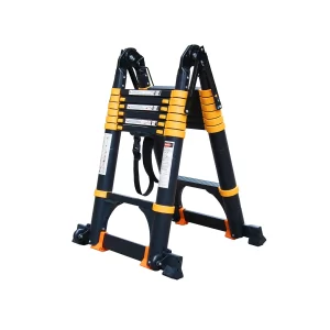 Escalera de aluminio telescópica | tipo multiuso | 4,4mts | color negro/amarilla